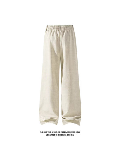Loose Wide-Leg Straight Floor-Length Trousers