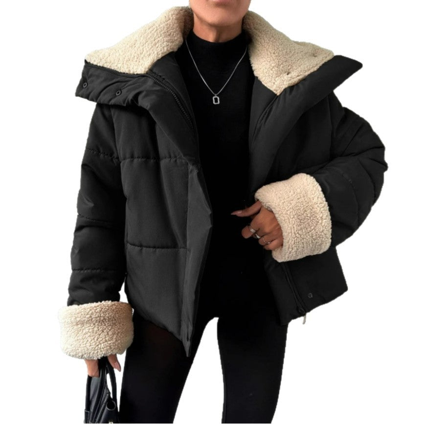 Oversized pufferjas met bontkraag