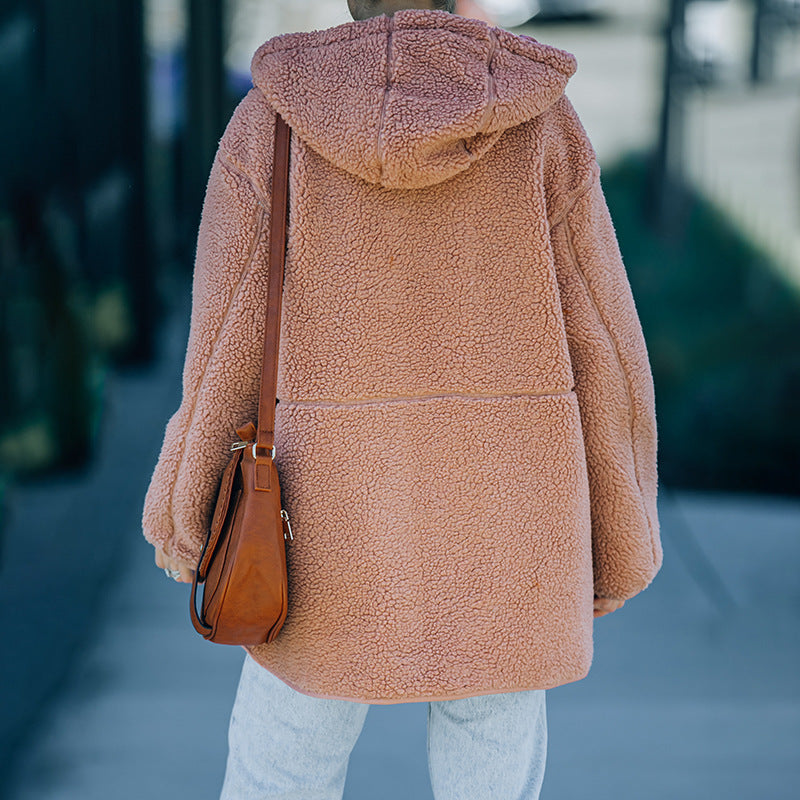 Effen kleur ritszak losse polar fleece jacket