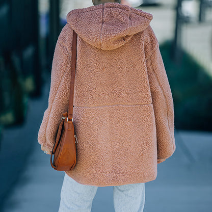 Effen kleur ritszak losse polar fleece jacket