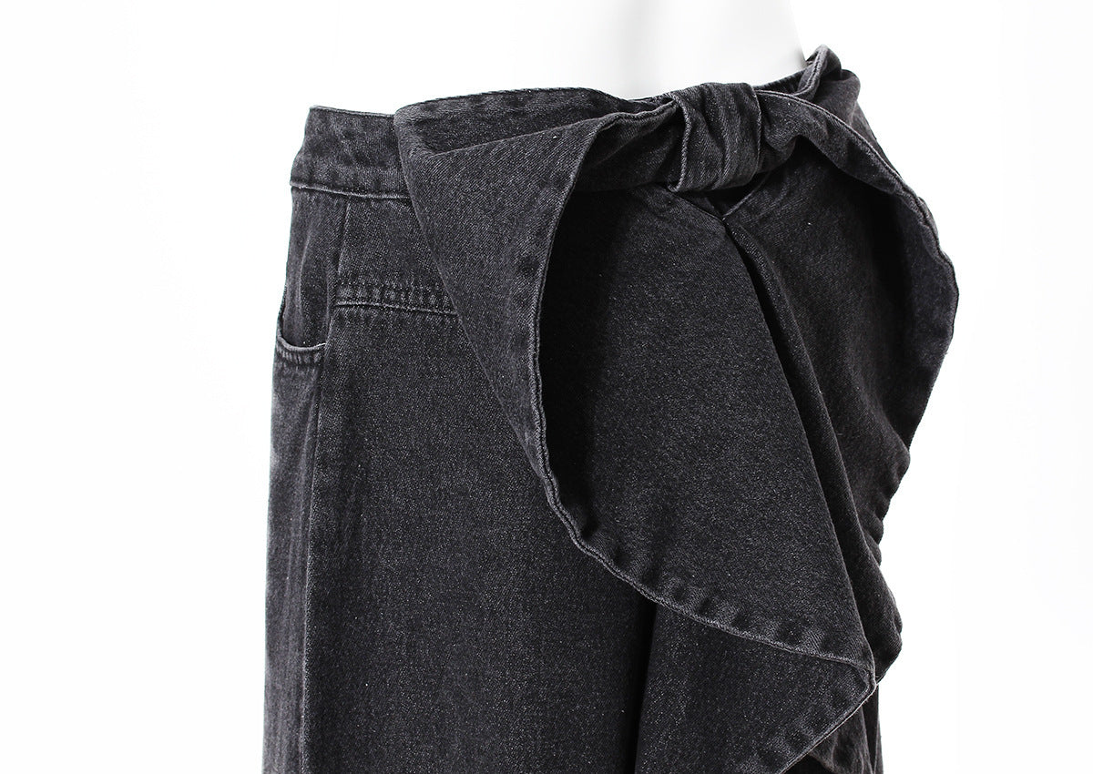 Niche Designer Jeans Strik Decoratie Losse Fit