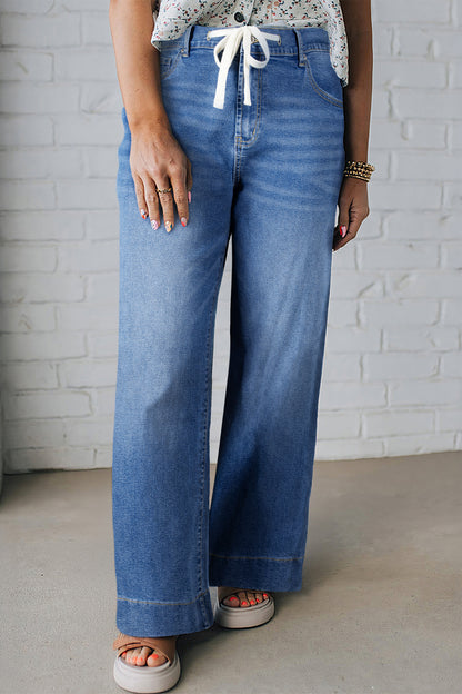 Jeans met acid wash-effect en vetersluiting plus size