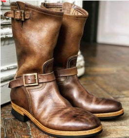 Mens Belt Buckle Mid-Calf Chelsea Boots