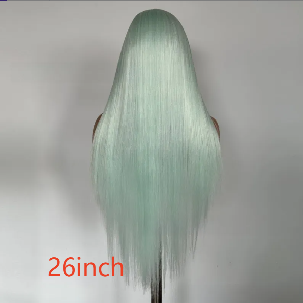Front Lace Light Green Long Straight Synthetic Wig