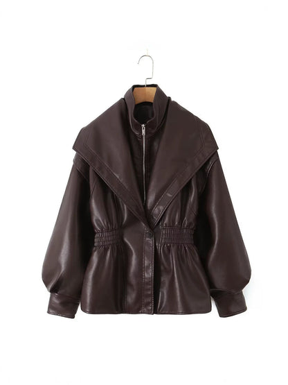 Fashion Turn-Down Collar Leather Jacket