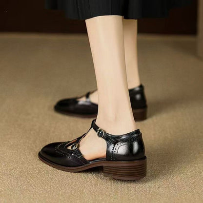 Womens Retro Mary Jane Chunky Heel Loafers