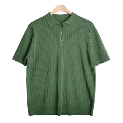 Fashion Casual Lapel Pure Color Polo Shirt Casual Knitted Short-Sleeved Men's Summer New Breathable Trendy Men's T-Shirt