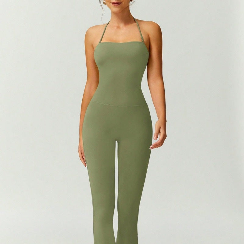 Quick Dry Yoga Fitness Suit with High Waisted Flared Pants