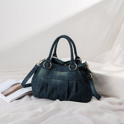 Vintage Denim Three-Pocket Crossbody Shoulder Bag