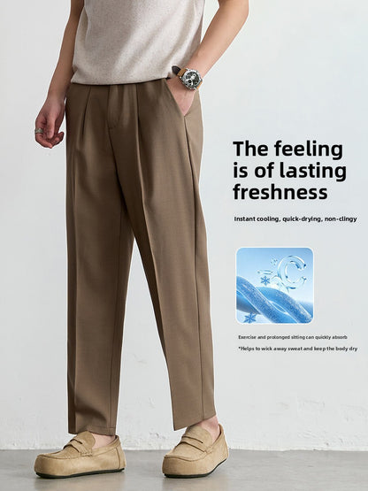 Mens Ice Silk Straight Leg Cropped Pants