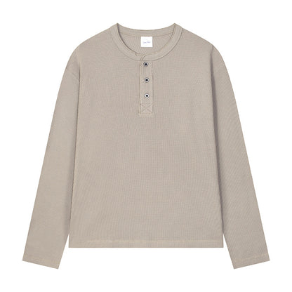 Men's Lightweight Waffle Knit Long Sleeve Henry Collar T-Shirt