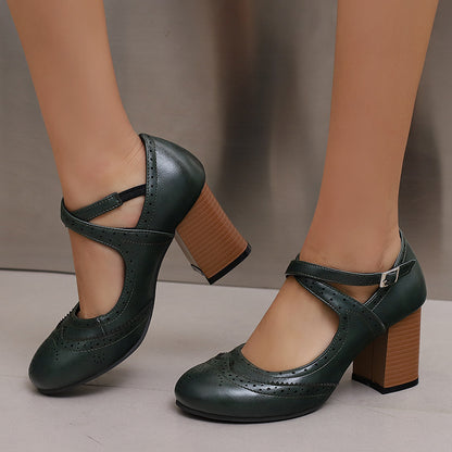 Cross Buckle Burned Shoes