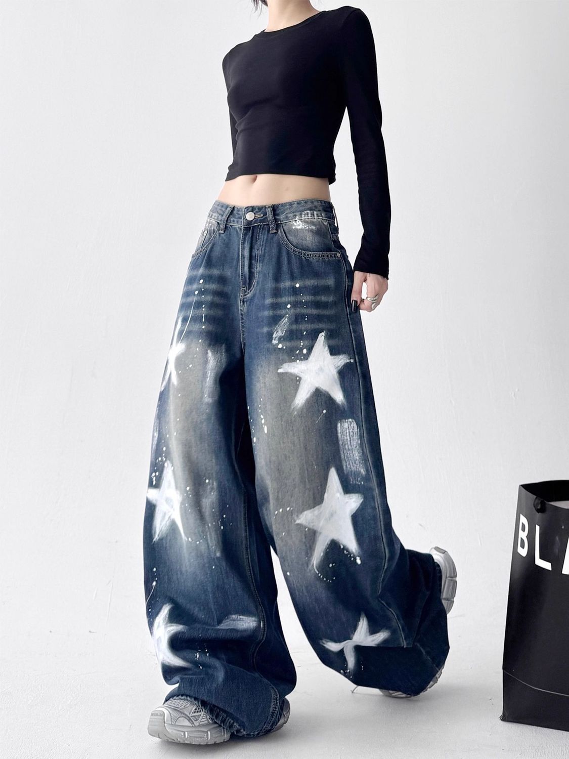 Retro Star Graffiti Wide Leg Jeans