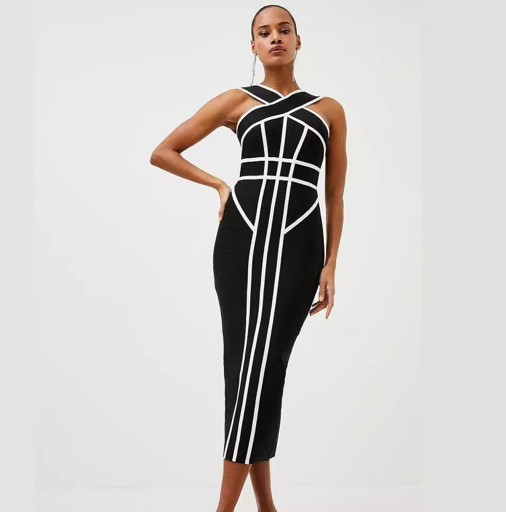 Summer Retro Stretch Geometric Bandage Dress