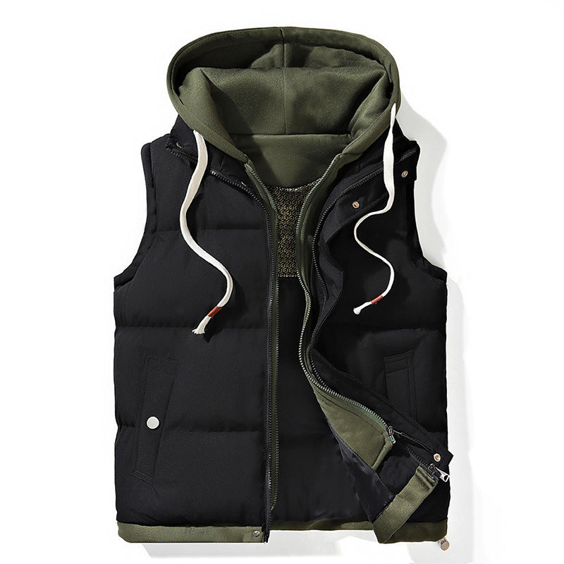 Heren gewatteerde bodywarmer met capuchon en ritssluiting