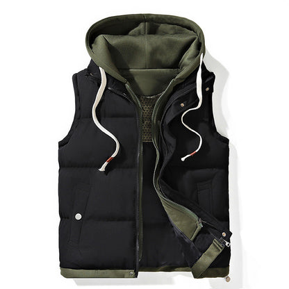 Heren gewatteerde bodywarmer met capuchon en ritssluiting