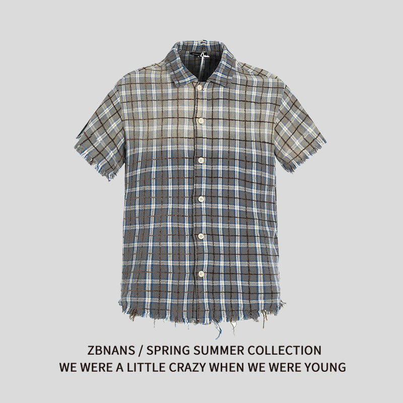 Men's and Women's Retro Plaid Loose Fit Short Sleeve Shirt