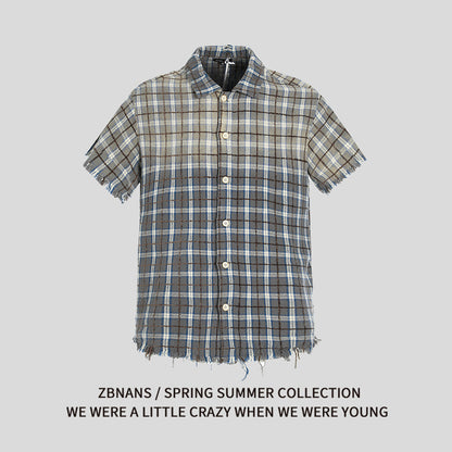 Men's and Women's Retro Plaid Loose Fit Short Sleeve Shirt