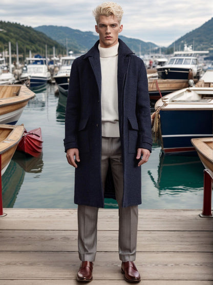Womens Mid-Length Wool Blend Plaid Coat