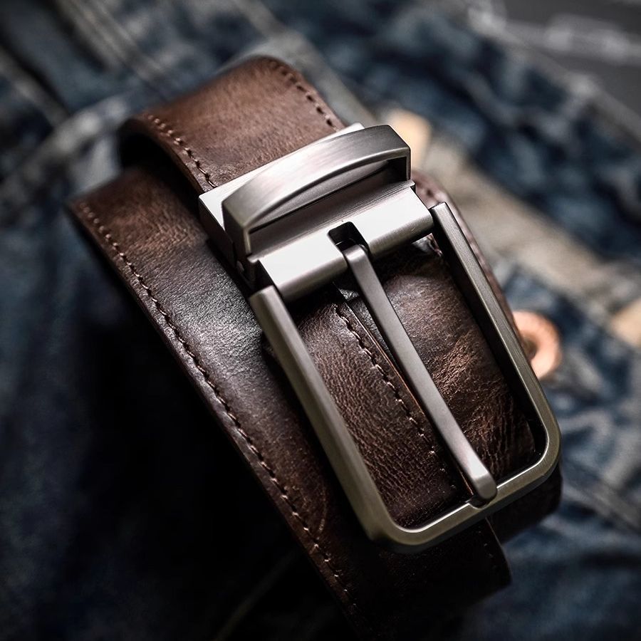 Handmade Top Layer Cowhide Belt Vintage Pin Buckle Mens Genuine Leather