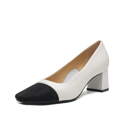 Women's Cowhide Square Toe Flats with 5cm Heel