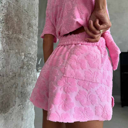 Women's Jacquard Floral Print Short Sleeve Pajama Two-Piece Set