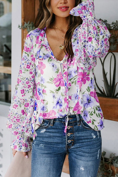 Casual Cakewalk blouse met bloemenprint en smockwerk