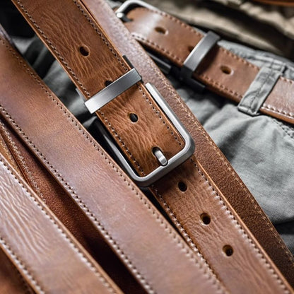 Handmade Top Layer Cowhide Belt Vintage Pin Buckle Mens Genuine Leather