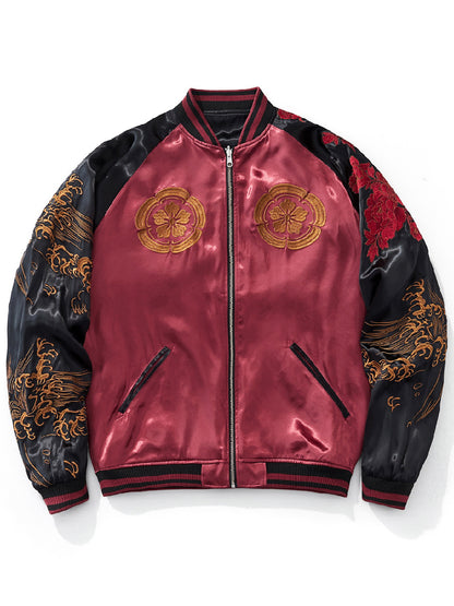 Chinese-style embroidery can be applied to reversible baseball jackets
