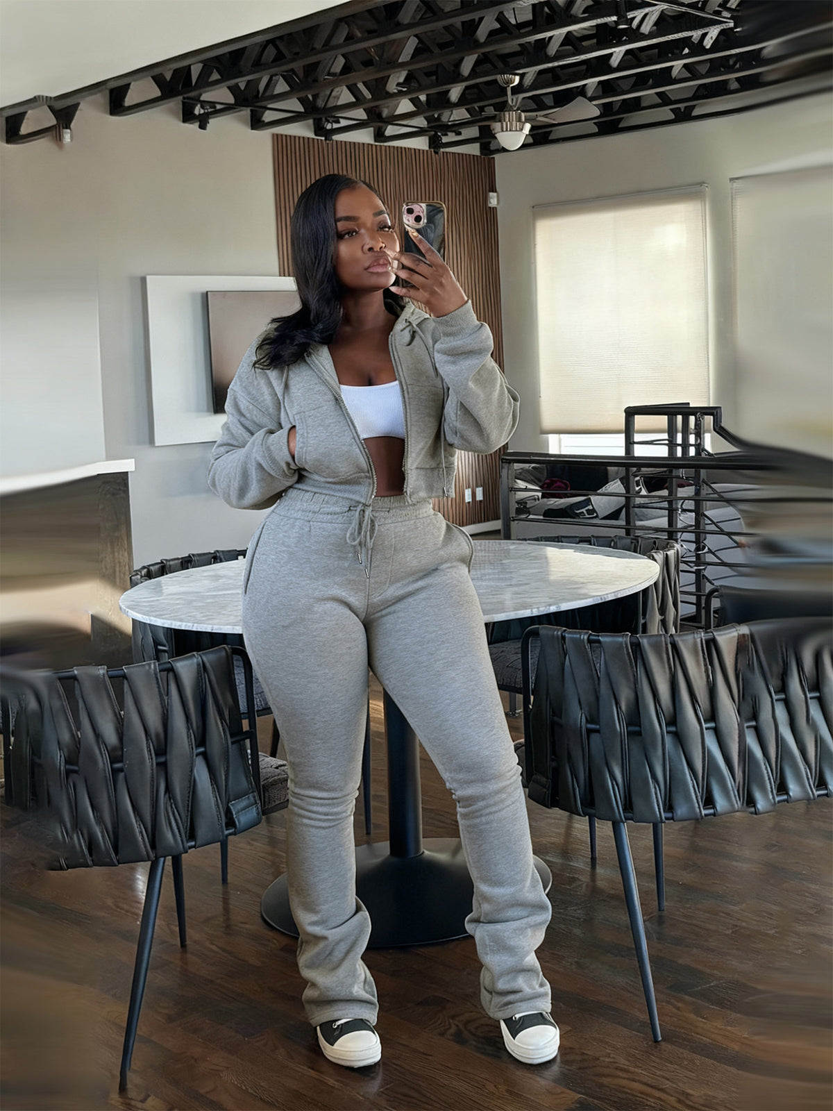 Womens Hooded Fleece Zip-Up Cardigan and Pants Set