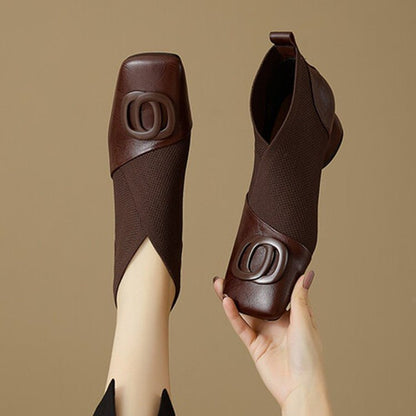 Women's Retro Square-Toe Chunky Heel Shoes