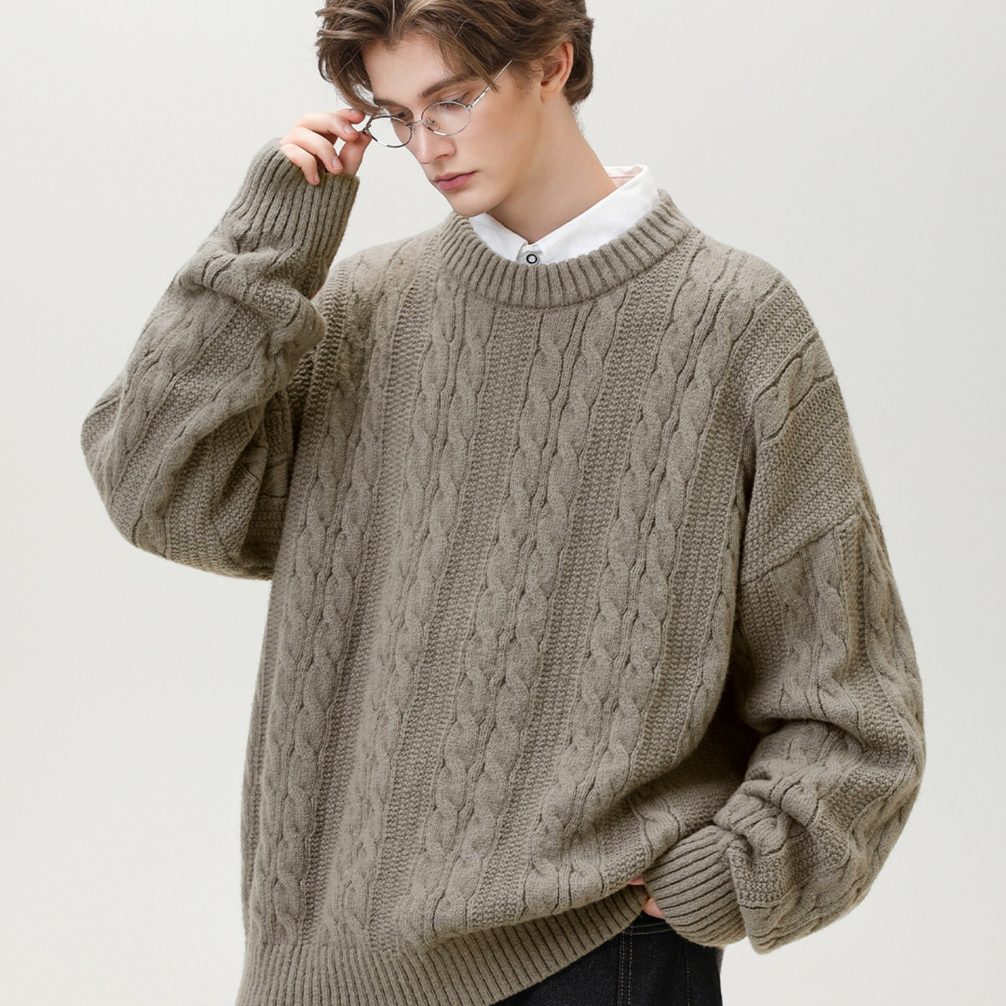 Texture knitted crew-neck sweater