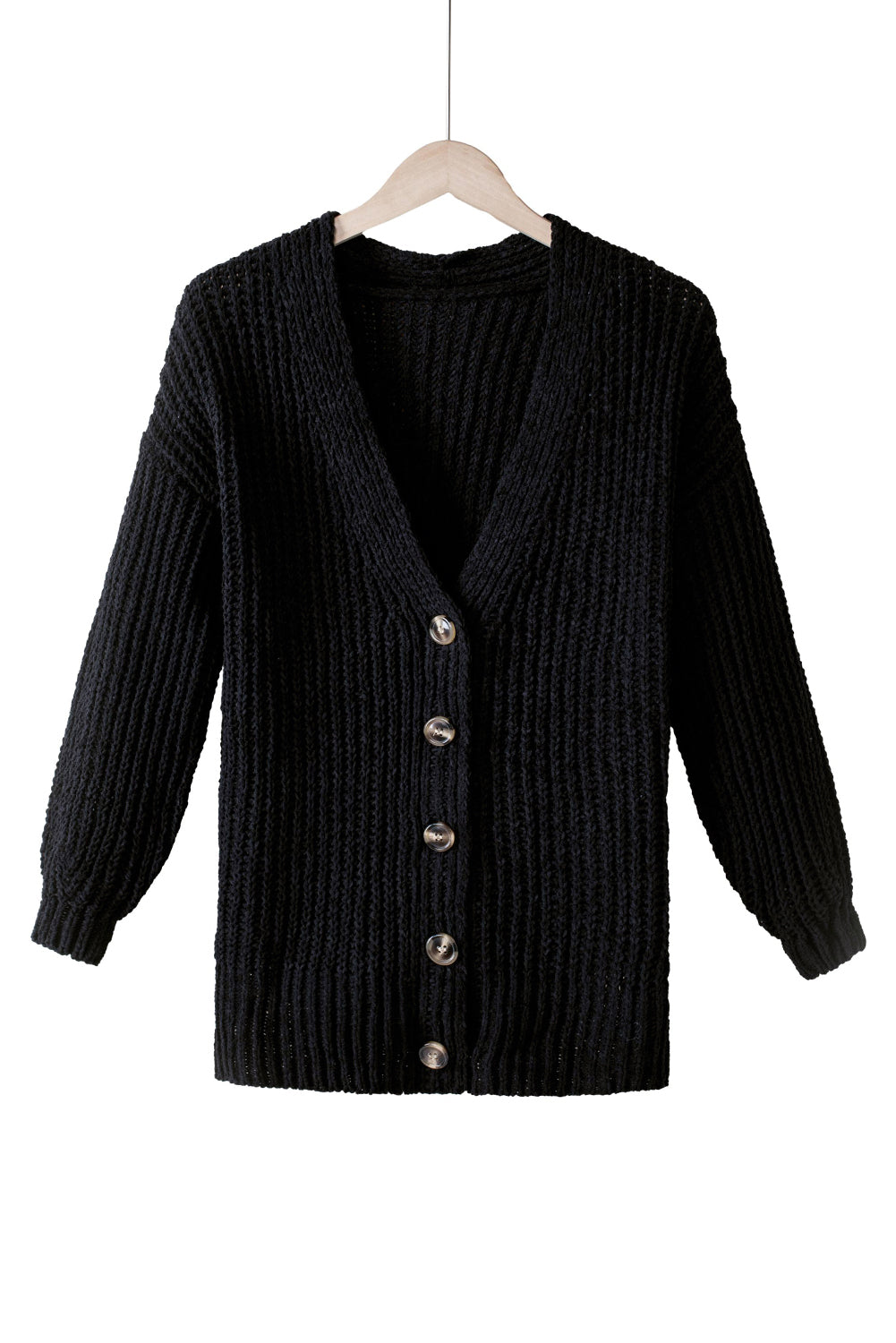 Gray Buttoned Front Drop Shoulder Knitted Cardigan