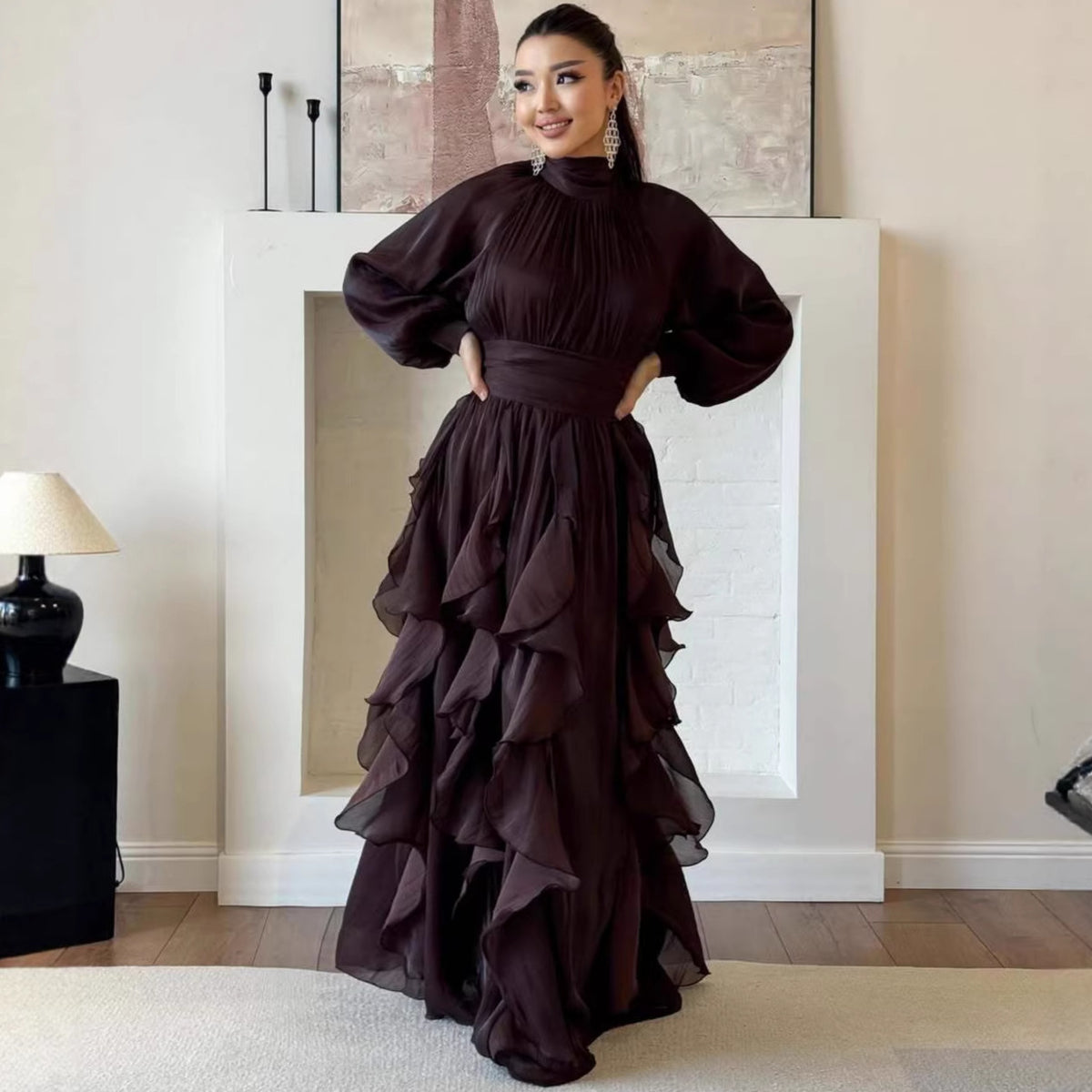 Elegant Ruffle Pleated Dress