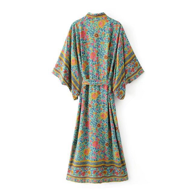 Bohemian Print Tassel Lace-Up Long Cardigan