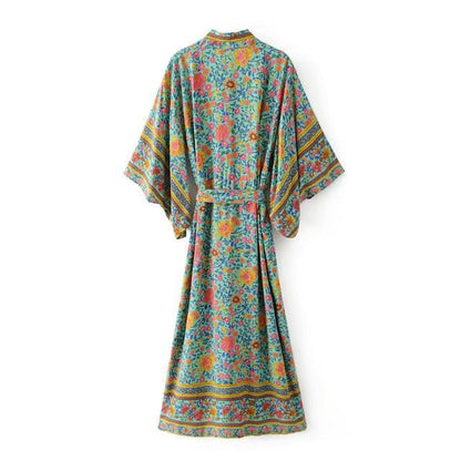 Bohemian Print Tassel Lace-Up Long Cardigan