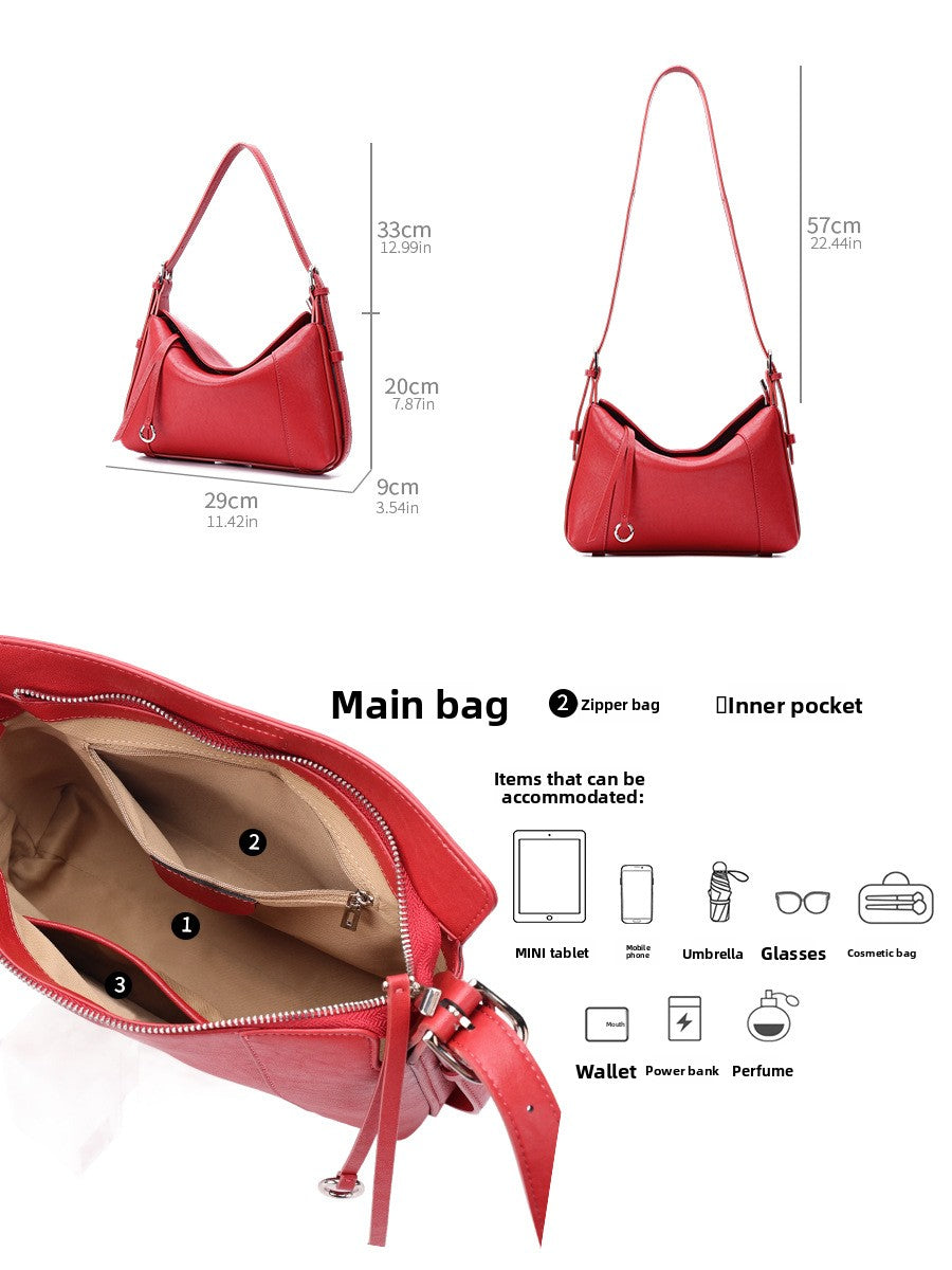 Fashion Cowhide Shoulder Bag with Crossbody Strap