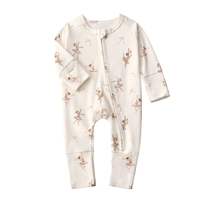 Baby Double Zipper Romper with Convertible Hand Foot Covers