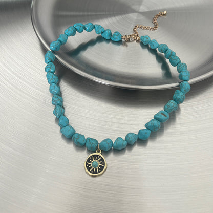 Retro Sunflower Turquoise Resin Necklace