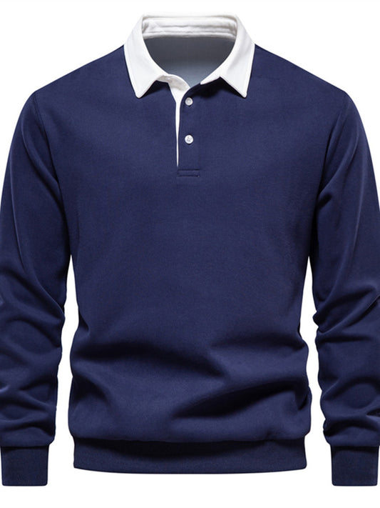 Polo T-shirt voor heren met lange mouwen kraag en knoop of ritssluiting