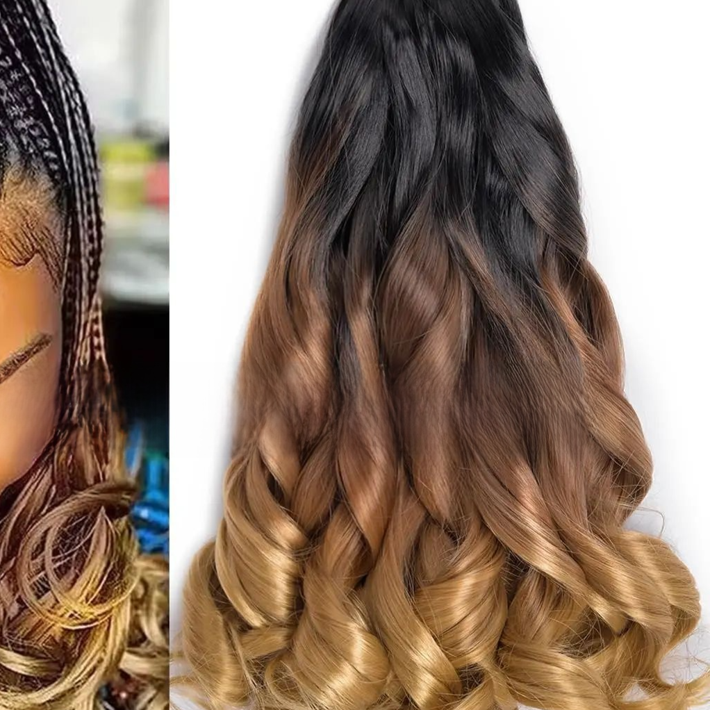 Synthetic fiber wig with long wavy hair