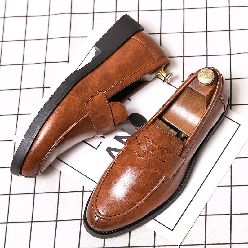 Mens Pointed Toe Leather Slip On Shoes