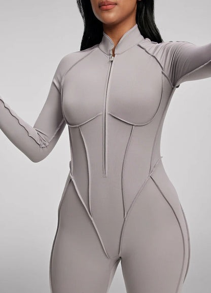 Yoga sports jumpsuit long sleeve zipper fitness suit for women