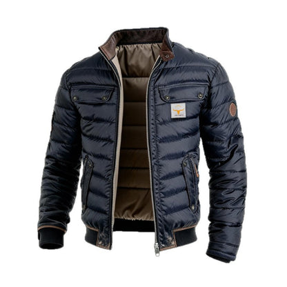Men's Retro Quilted Zip-Up Jacket with Cotton Filling