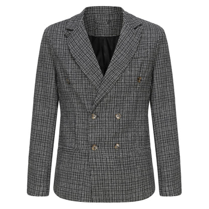 Men's Plaid Double-Breasted Suit Jacket