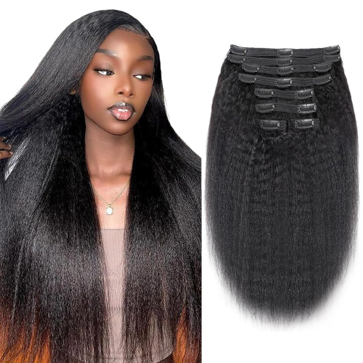 Clip-in Human Hair Extensions with Double Weft