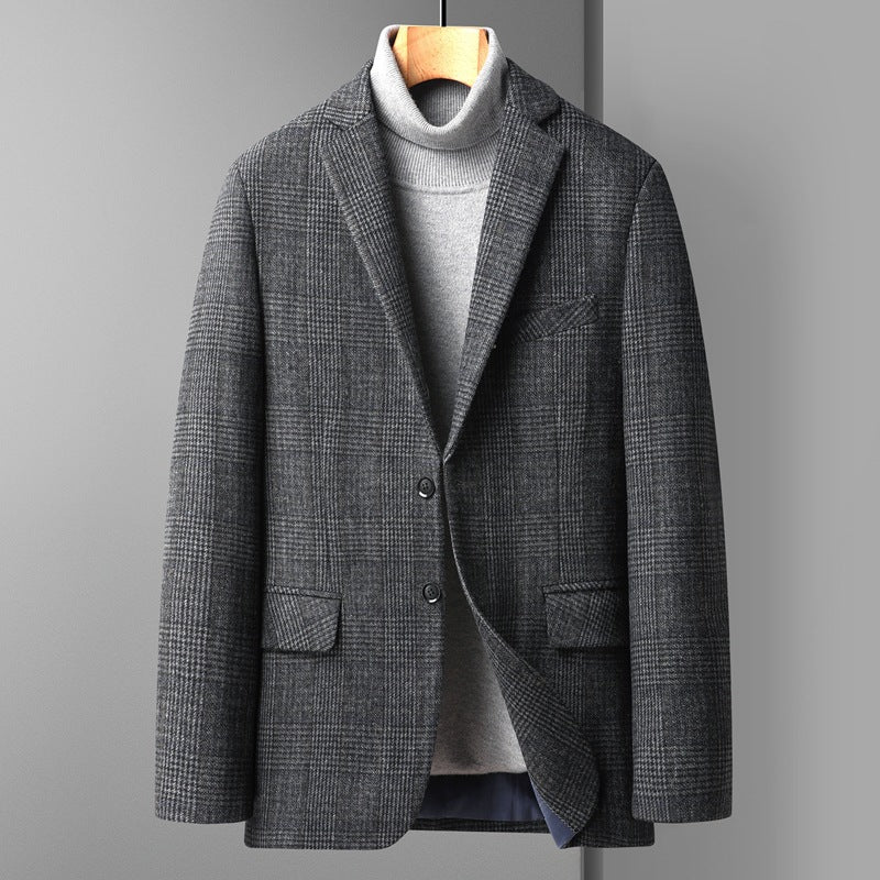 Men's Wool Blend Plaid Suit Coat