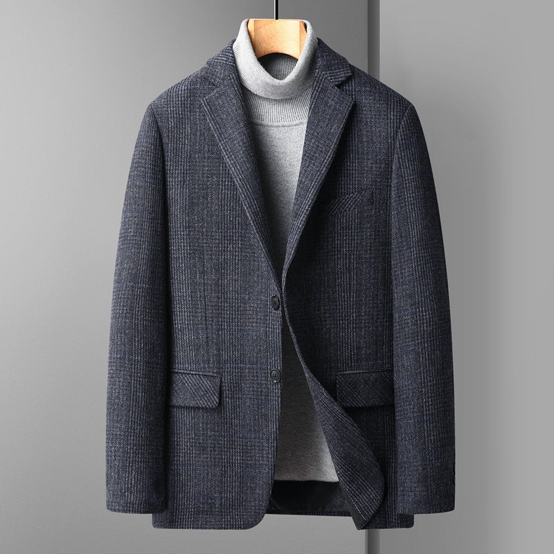 Men's Wool Blend Plaid Suit Coat