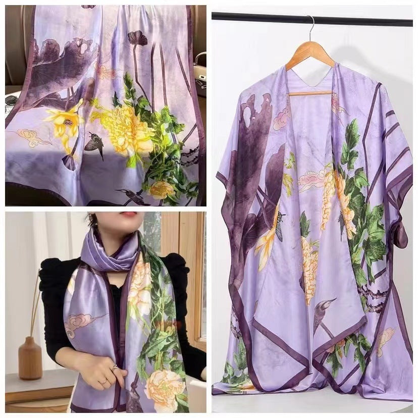Women's Lijin Satin Scarf Floral Print Shawl