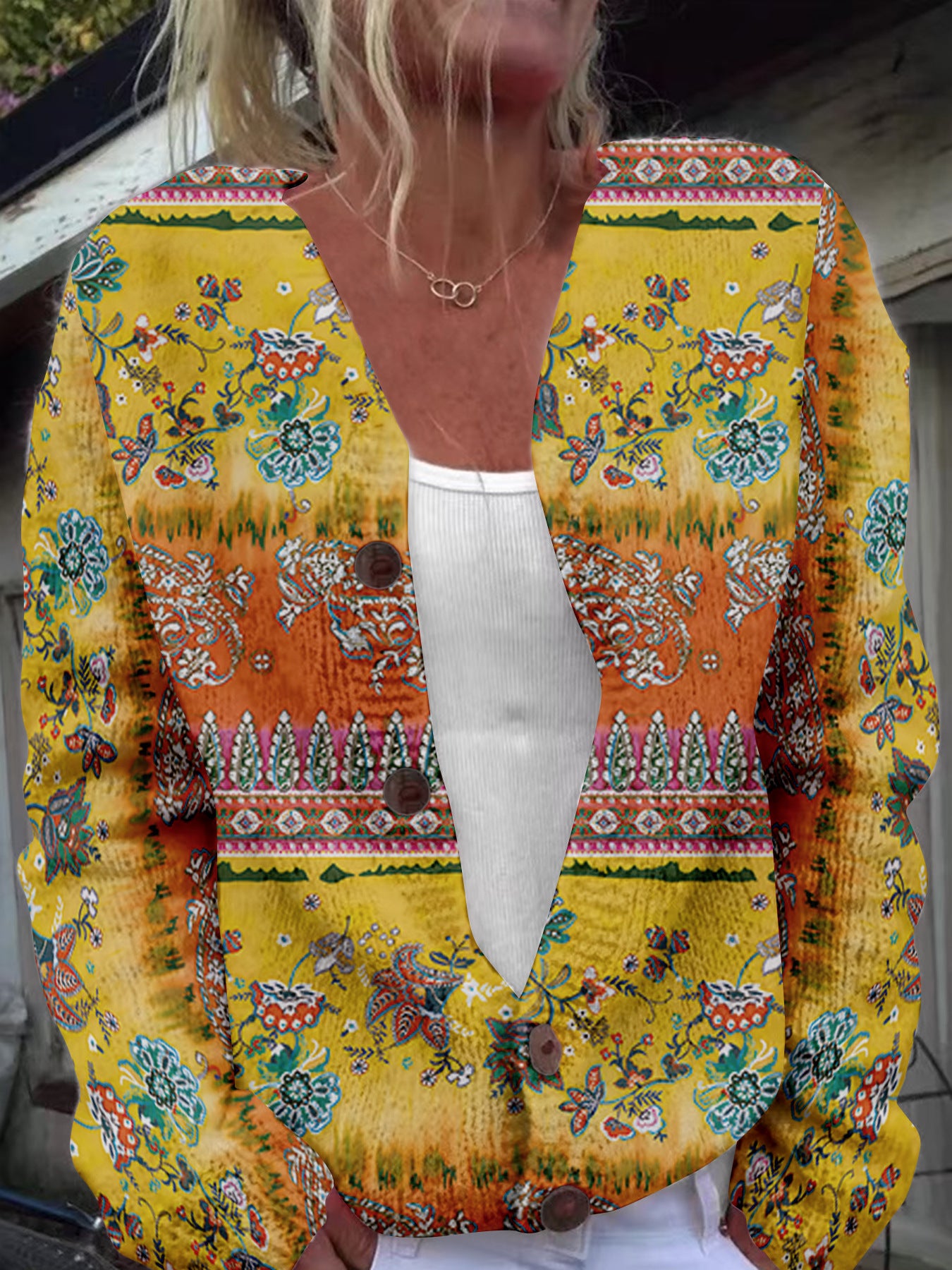 Womens 3D Printed Knit Cardigan